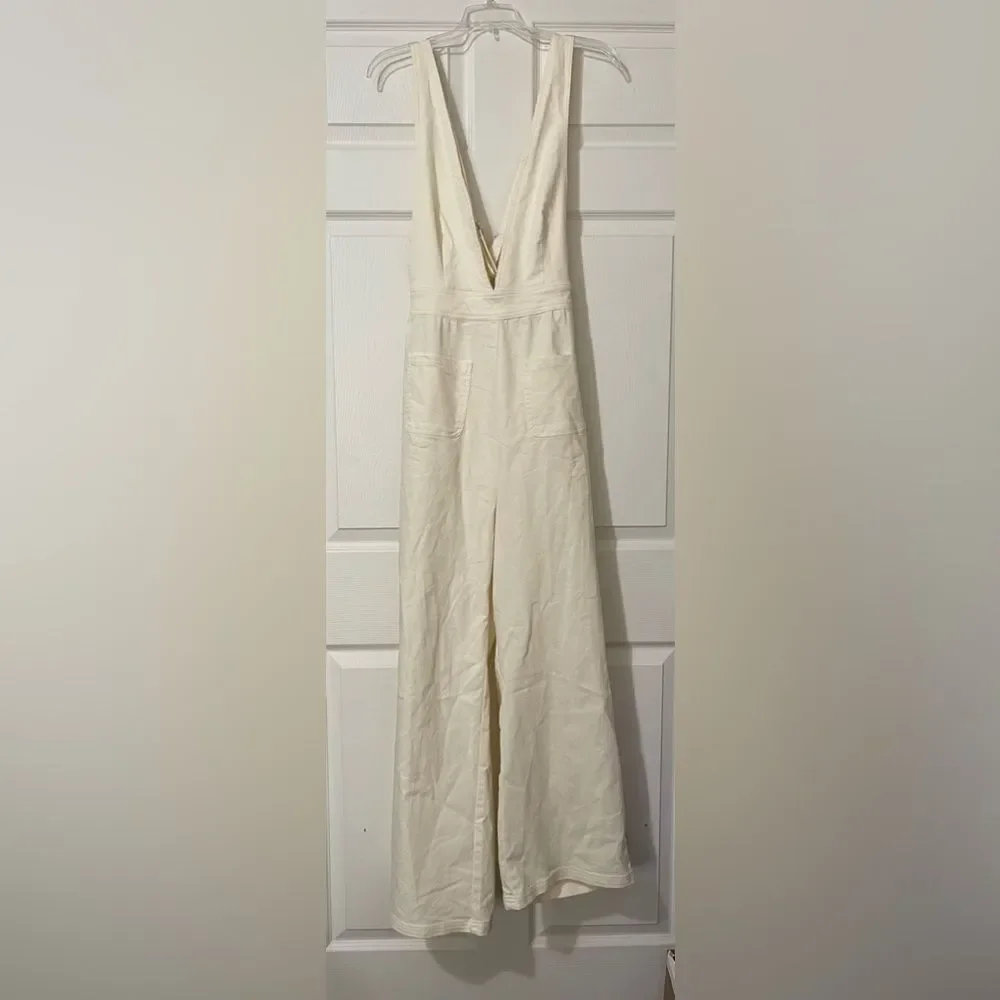 Sincerely Jules Denim V Cut Pale Yellow Jumpsuit. - Picture 1 of 9